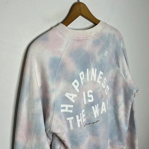 SPIRITUAL GANGSTER Happiness Is The Way Tie Dye Watercolor Crewneck Sweatshirt - Picture 7 of 15